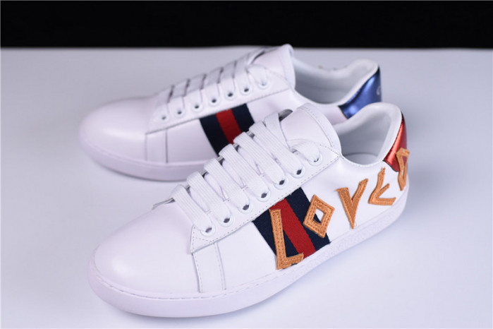 GUCCI ACE EMBROIDERED LOW-TOP SNEAKER WITH LOVED womens 497090 DOPE0 9095